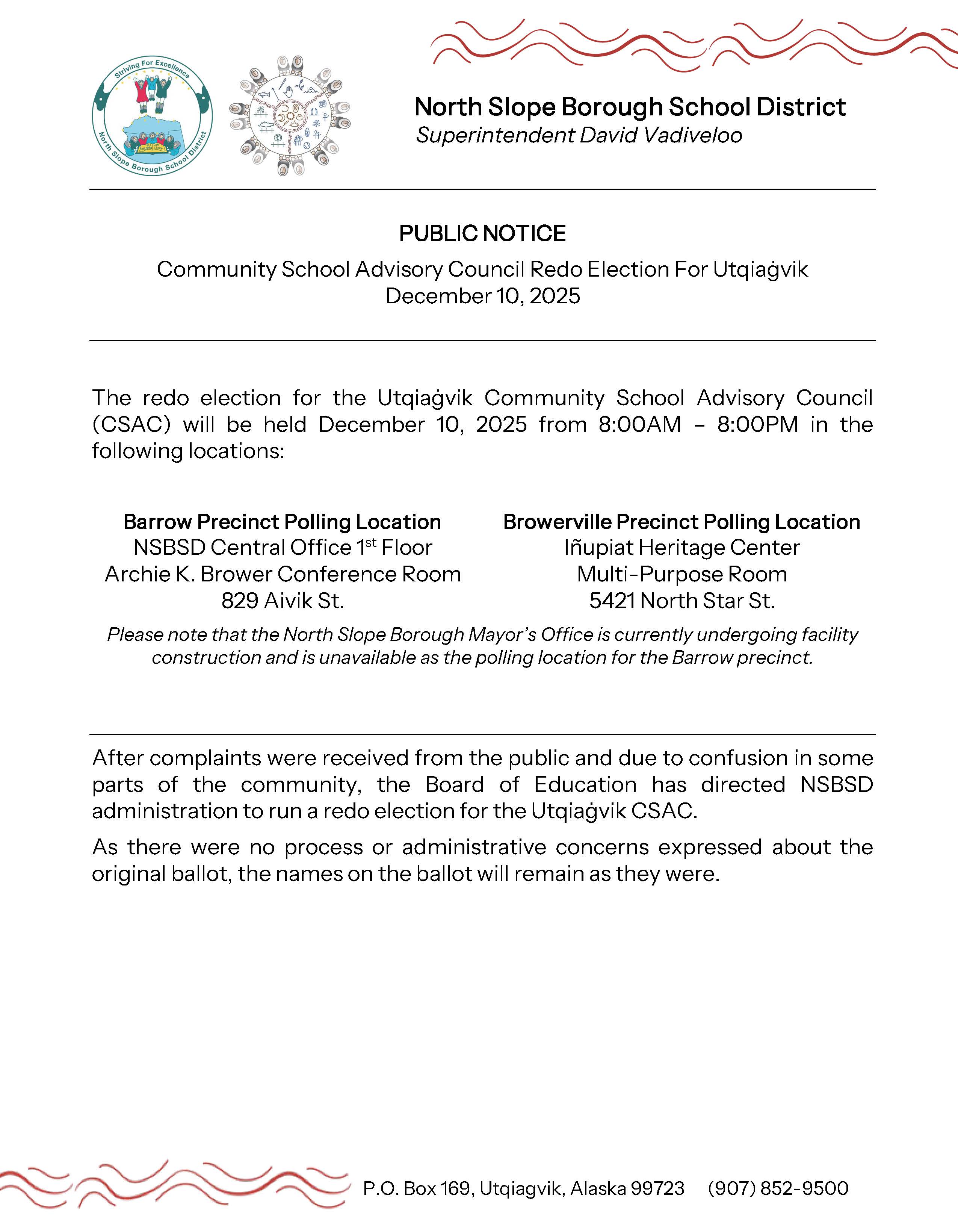 Utqiagvik CSAC Redo Election Notice